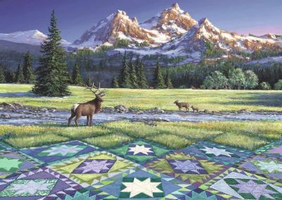 Mountain quiltscape jigsaw puzzle cover image