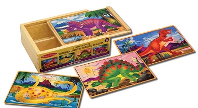 Wooden jigsaw puzzles in a box. Dinosaurs cover image