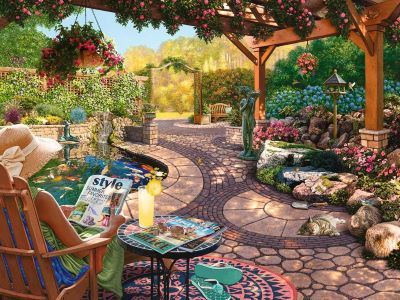Cozy backyard bliss jigsaw puzzle cover image