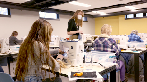 The sewing room during a class.