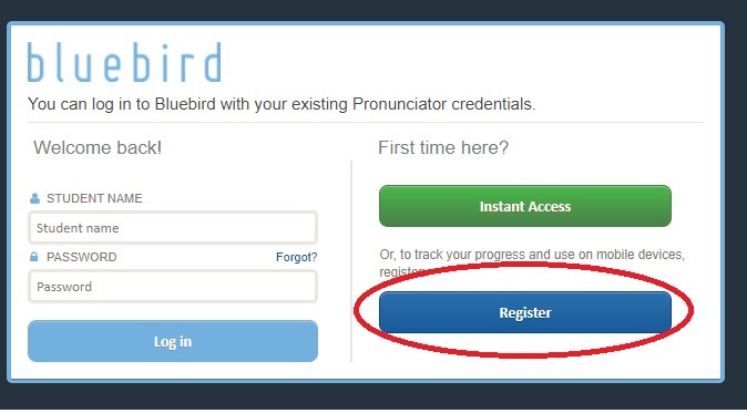 Bluebird Registration Button