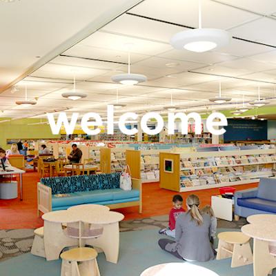 Picture of people in kids world with word welcome