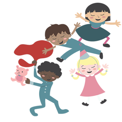 Illustration of 4 kids playing