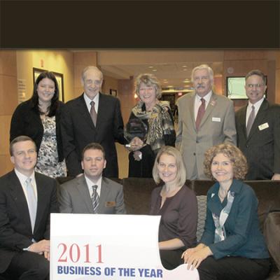 Library staff accepting award