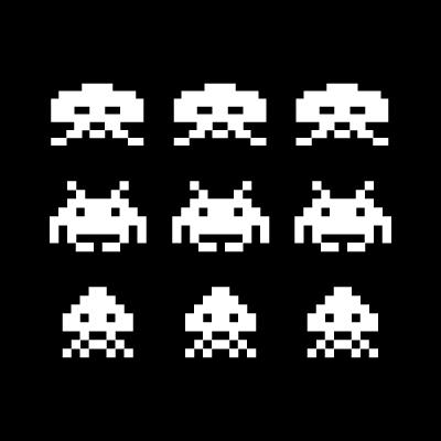Space invader aliens in 3x3 grid. White on black background