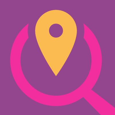 Icon of map pin and magnifying glass