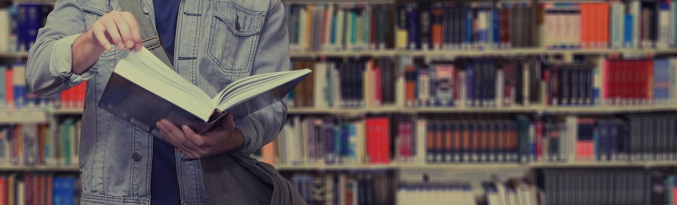 Reading books at Arlington Heights Memorial Library