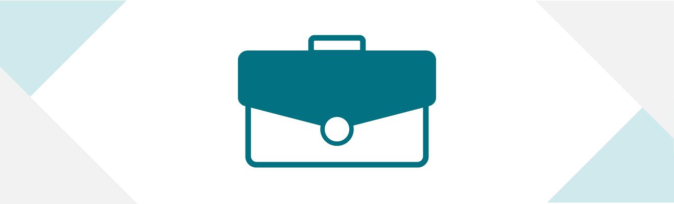 An icon of a briefcase with a light grey and blue border